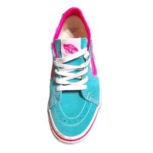 Vans Sk8-Low Teal Pink Checkerboard Sneakers genuine suede